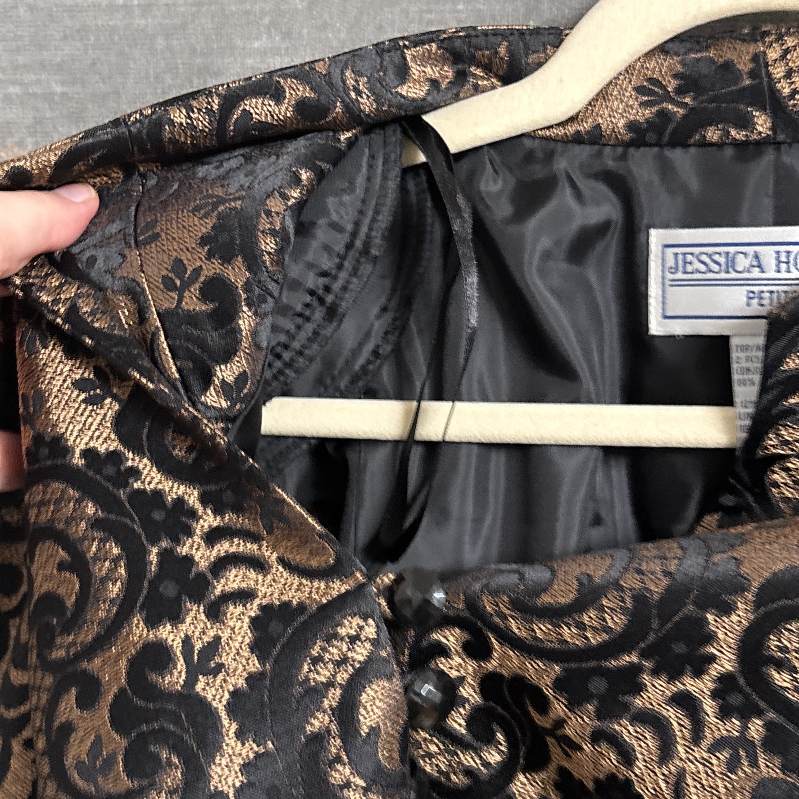 Jessic Howard Jacket 12 Petite Gold Black Floral Cocktail Evening Formal Bolero
