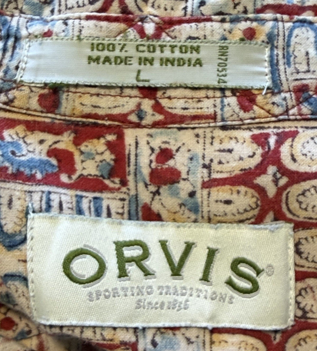 Vintage Orvis Shirt Men’s Size Large Geometric Fly Fishing Top Short Sleeve