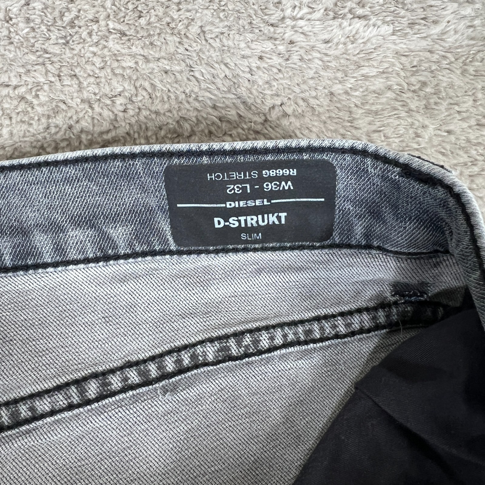 Diesel D-Strukt Slim Stretch Jeans Grey Wash W36 L32 Men’s Designer Denim