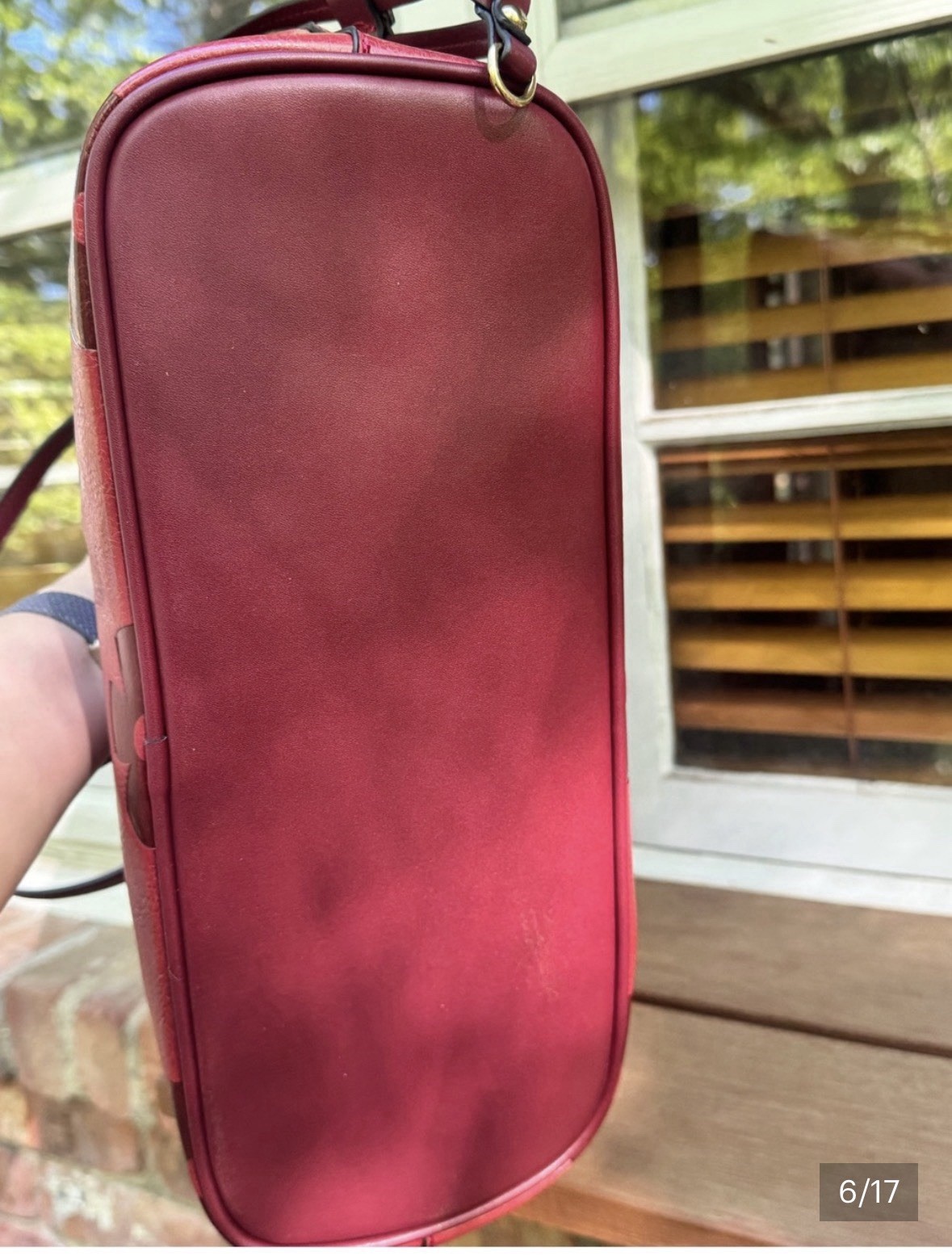 Red embossed floral vegan leather tote w/ CB Strap & Zip Pouch
