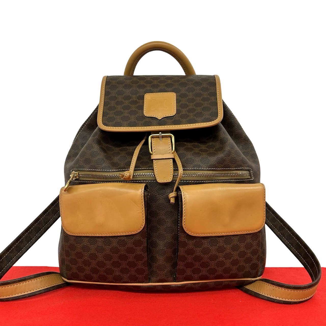 CELINE Macadam Blason Triomphe Pattern Backpack leather PVC Brown 69309