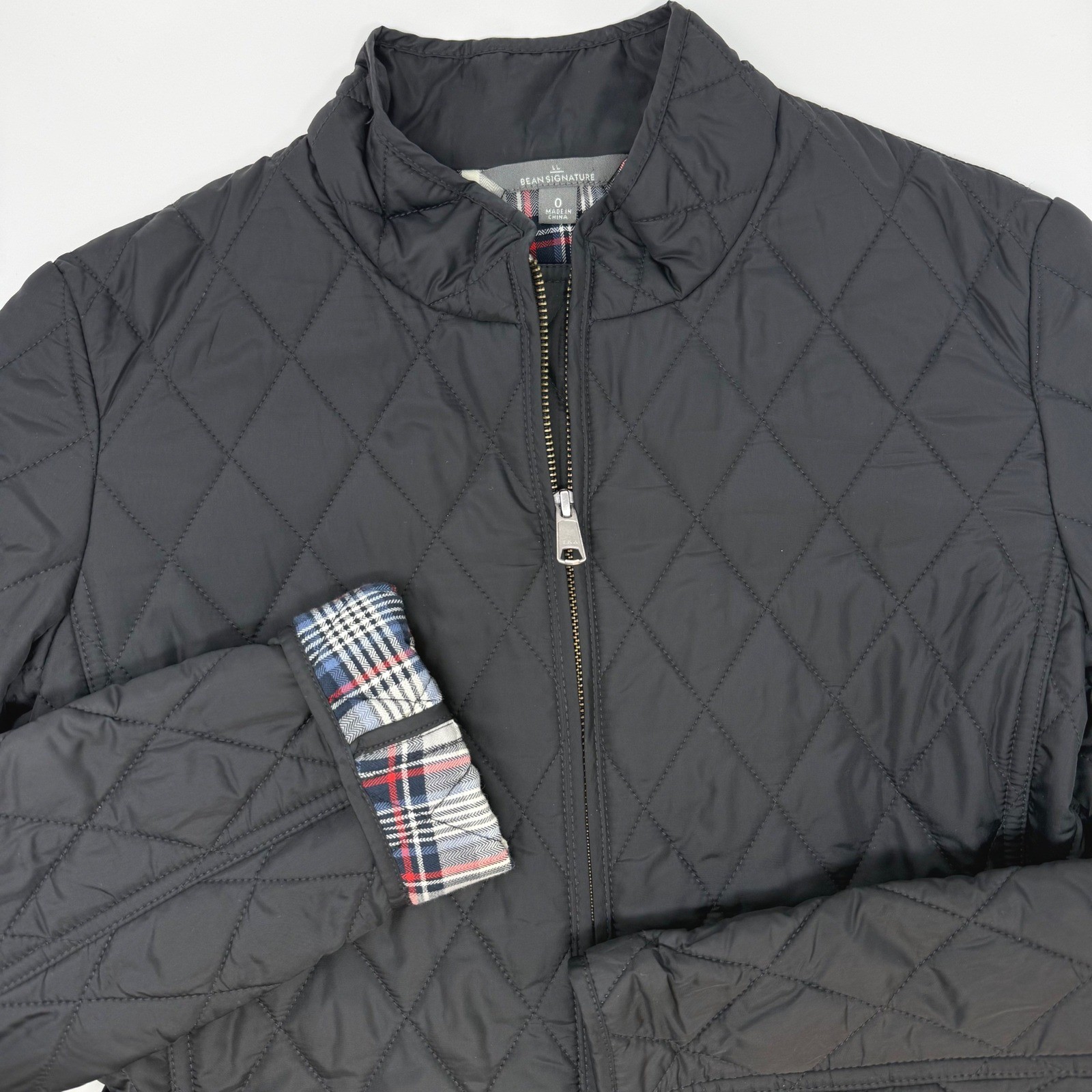 LL Bean Signature Womens Size 0 Quilted Jacket Black Plaid Lining Primaloft