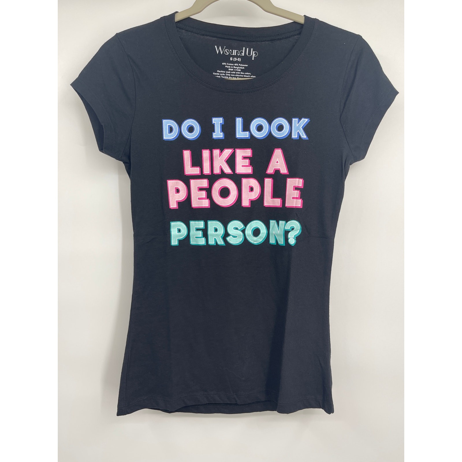 Wound Up Womens Juniors Black TShirt Do I Look Like A People Person Graphic Tee