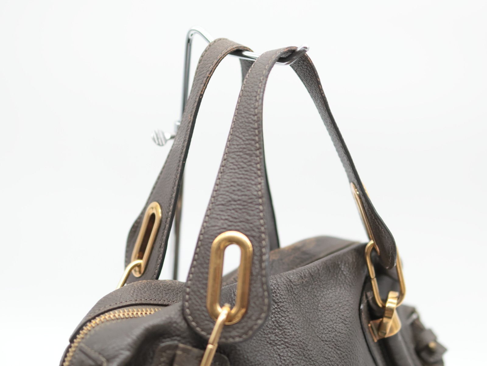 Chloe Paraty Hand Bag Gray Leather Authentic