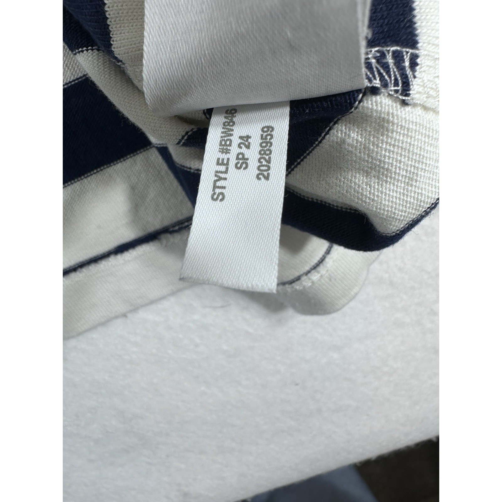 J. Crew Sailor Stripe Boatneck T-Shirt M Navy Blue White Gold Button Hem SP24