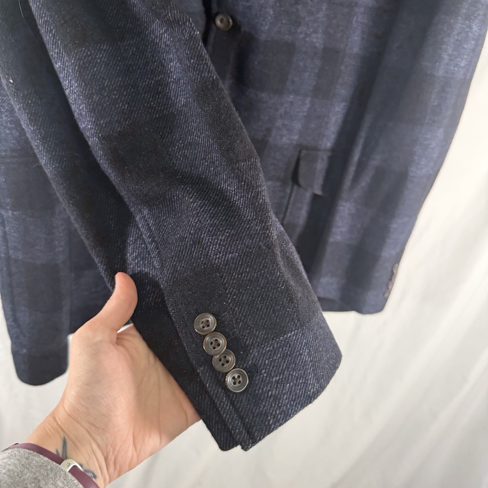Kroon Blazer Jacket Men’s XL 50 Blue Plid Inner Zip Pockets Wool Blend Button Fr