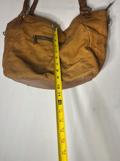 Patricia Nash Distressed Cognac Brown Leather Tassel Bucket Tote Bag