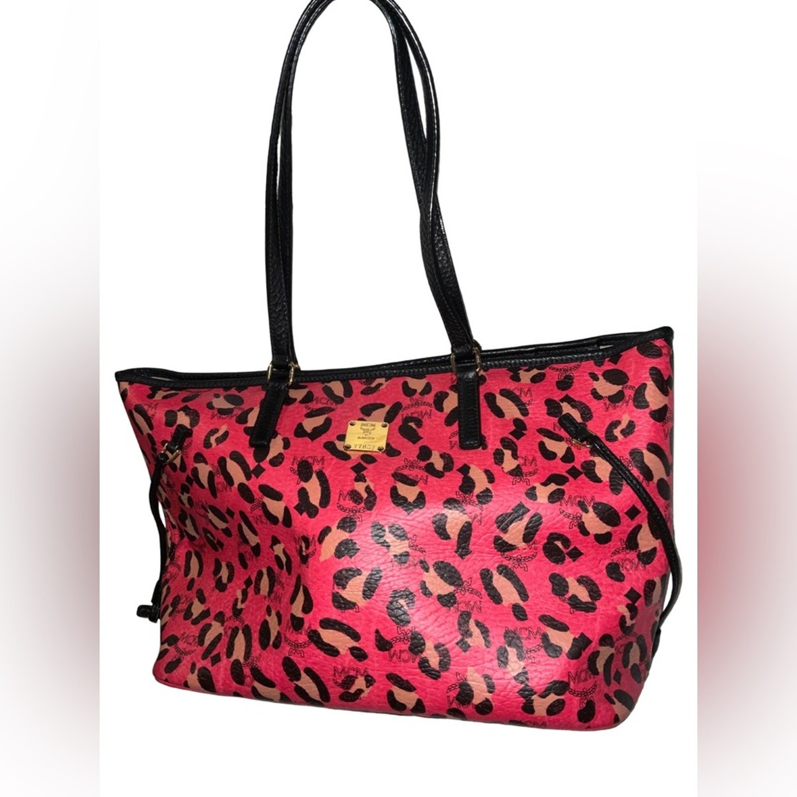 MCM Pink Leopard Visetos Shopper Tote Bag Gold HW Limited Edition SS26 RARE
