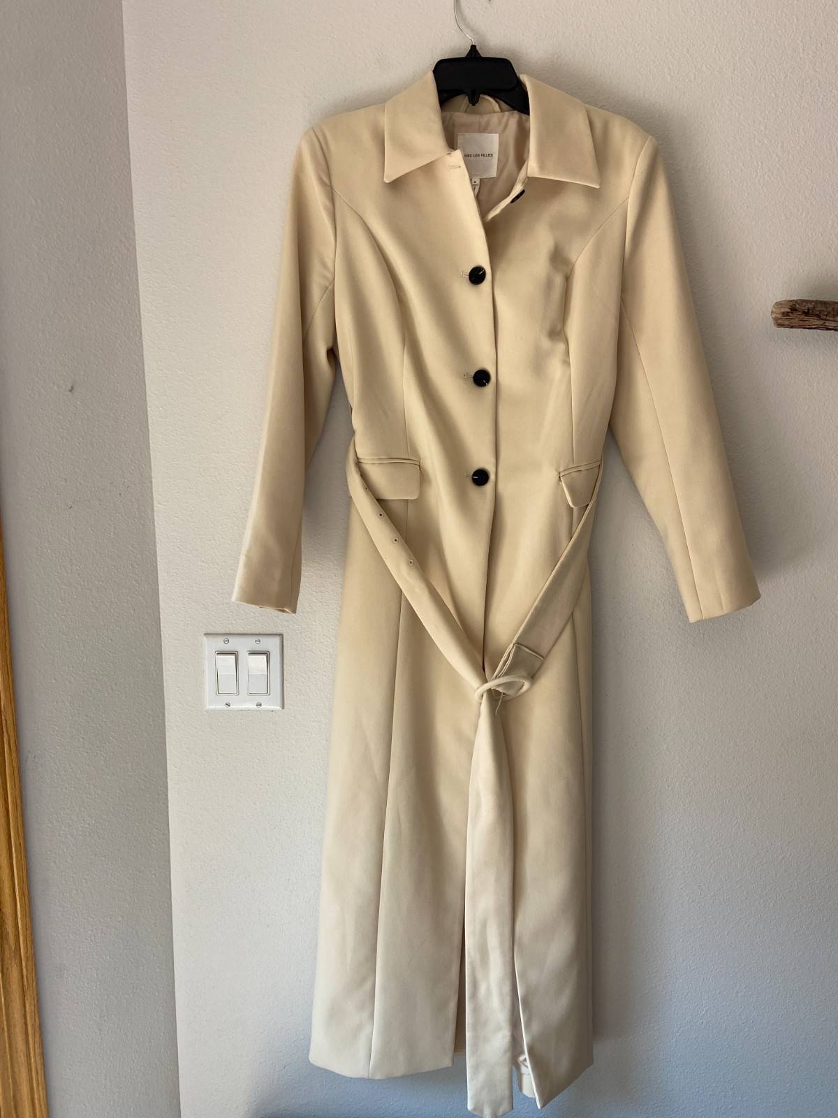 Avec Les Filles Modern Cutaway Belted Long Trench Coat Womens Size M