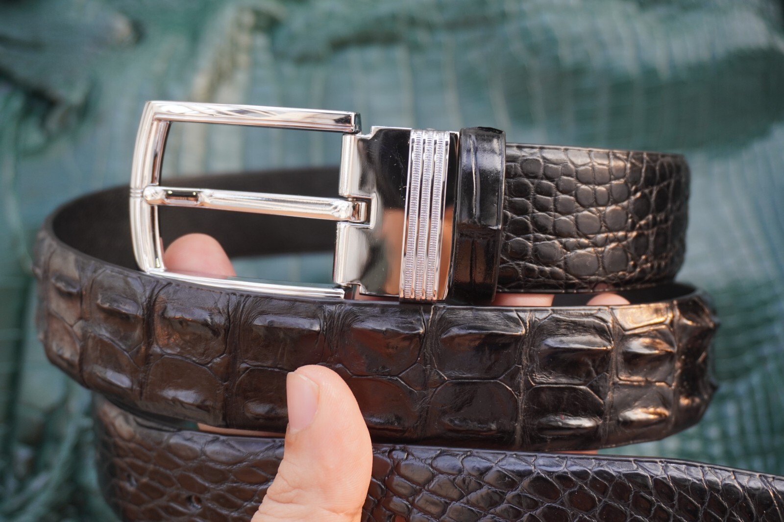 Luxury Black Alligator Crocodile Print Leather Men’s Belt -W 1.3 inch #G20
