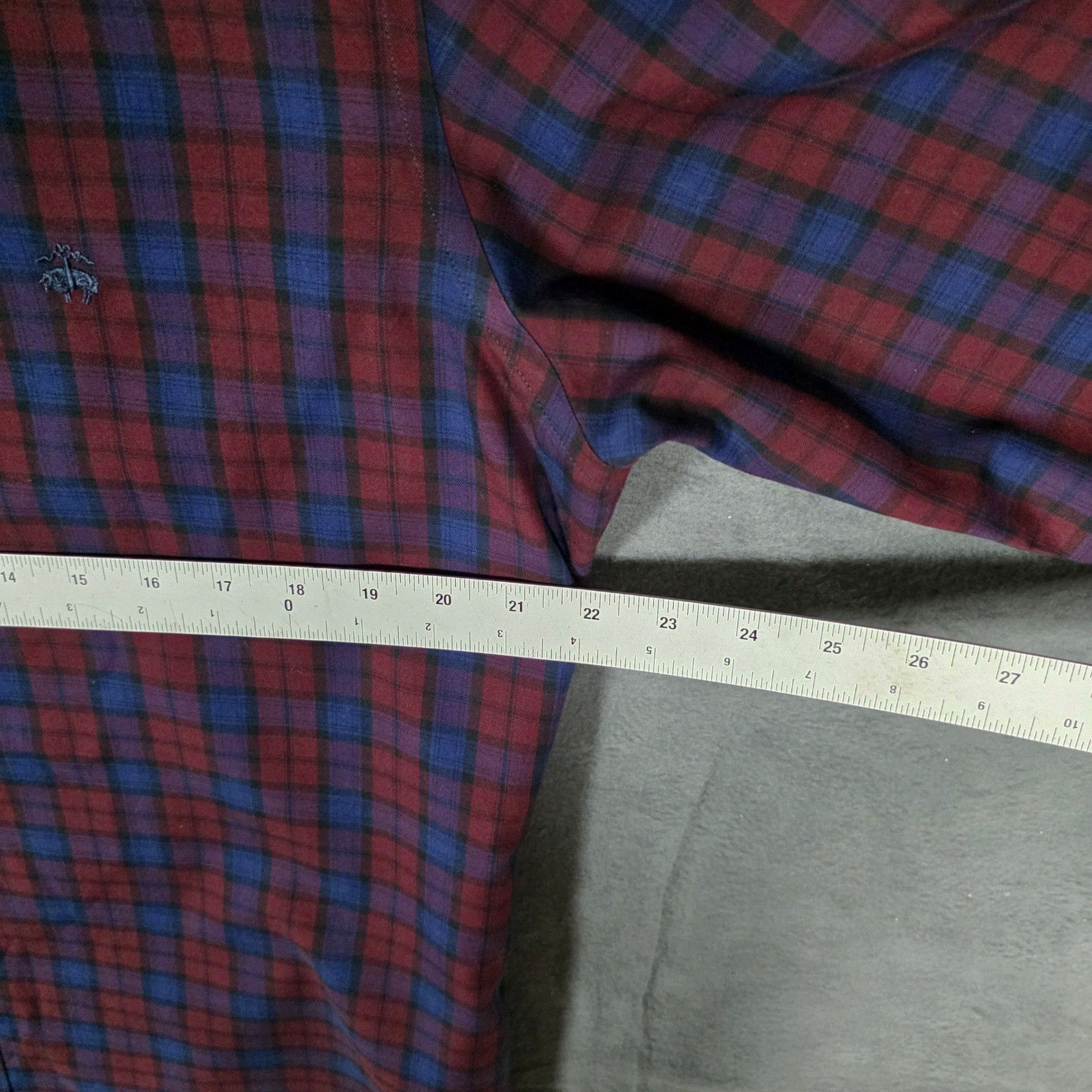 Brooks Brothers Regent Shirt size L Burgundy Blue Plaid Supima Cotton Non-Iron