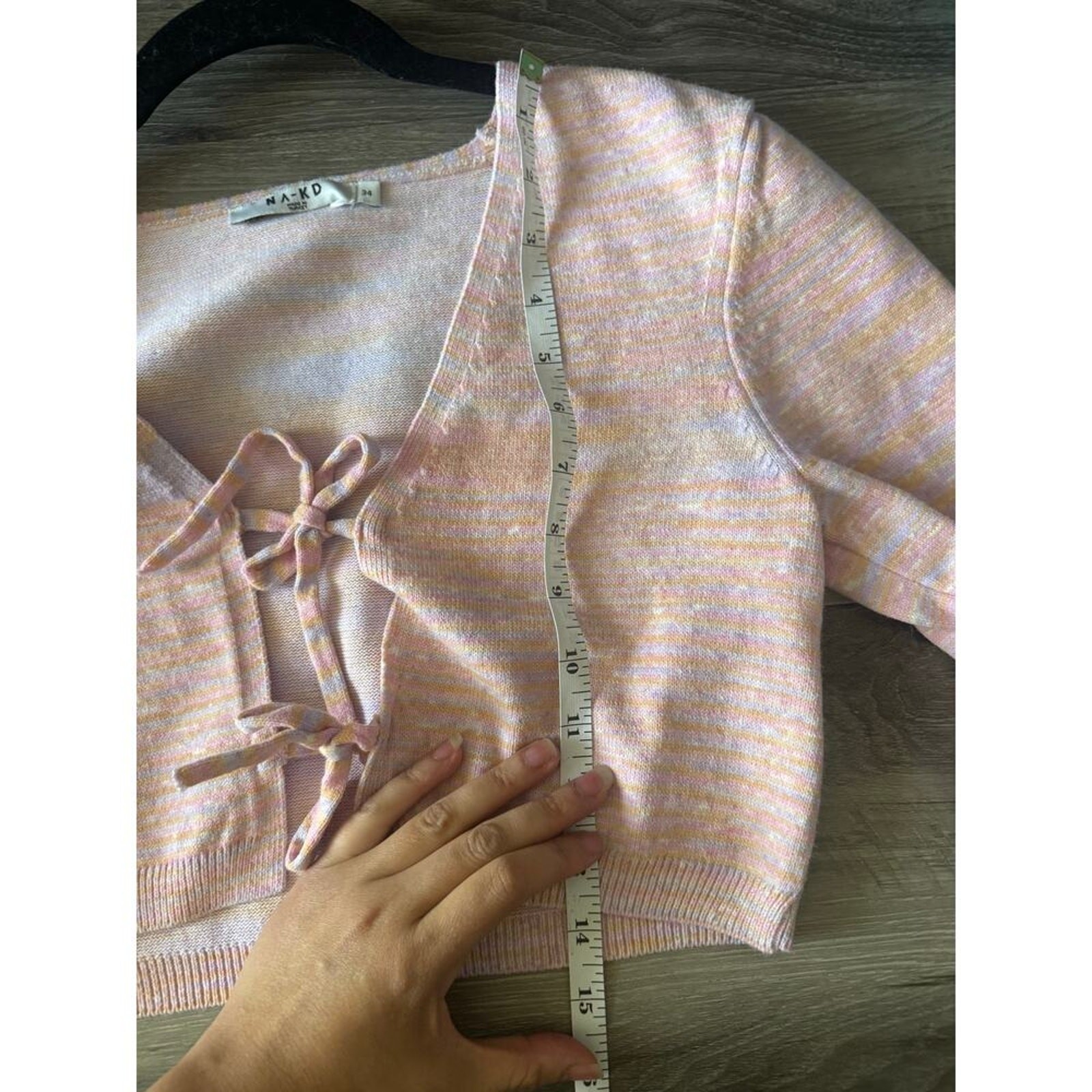 NA-KD Pastel Tie Front Cropped Knit Cardigan Pink Multicolor Sweater Size 34 XS