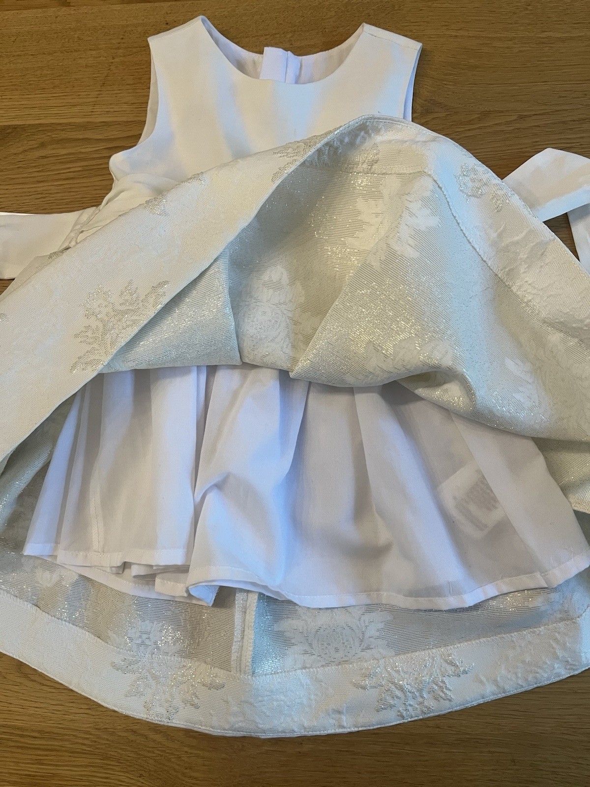Mayoral White Baby Dress With Shimmer Embroidery And Sash, Size 2
