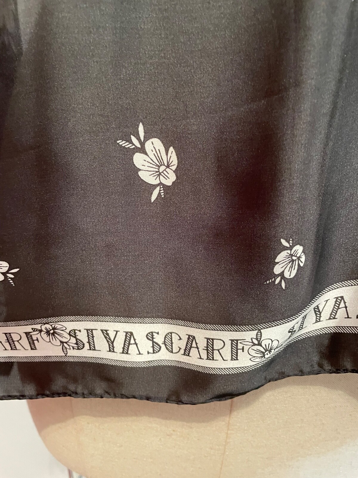Siya Brand- Black Scarf Wrap with White Flowers Butterfly Love Siya Border