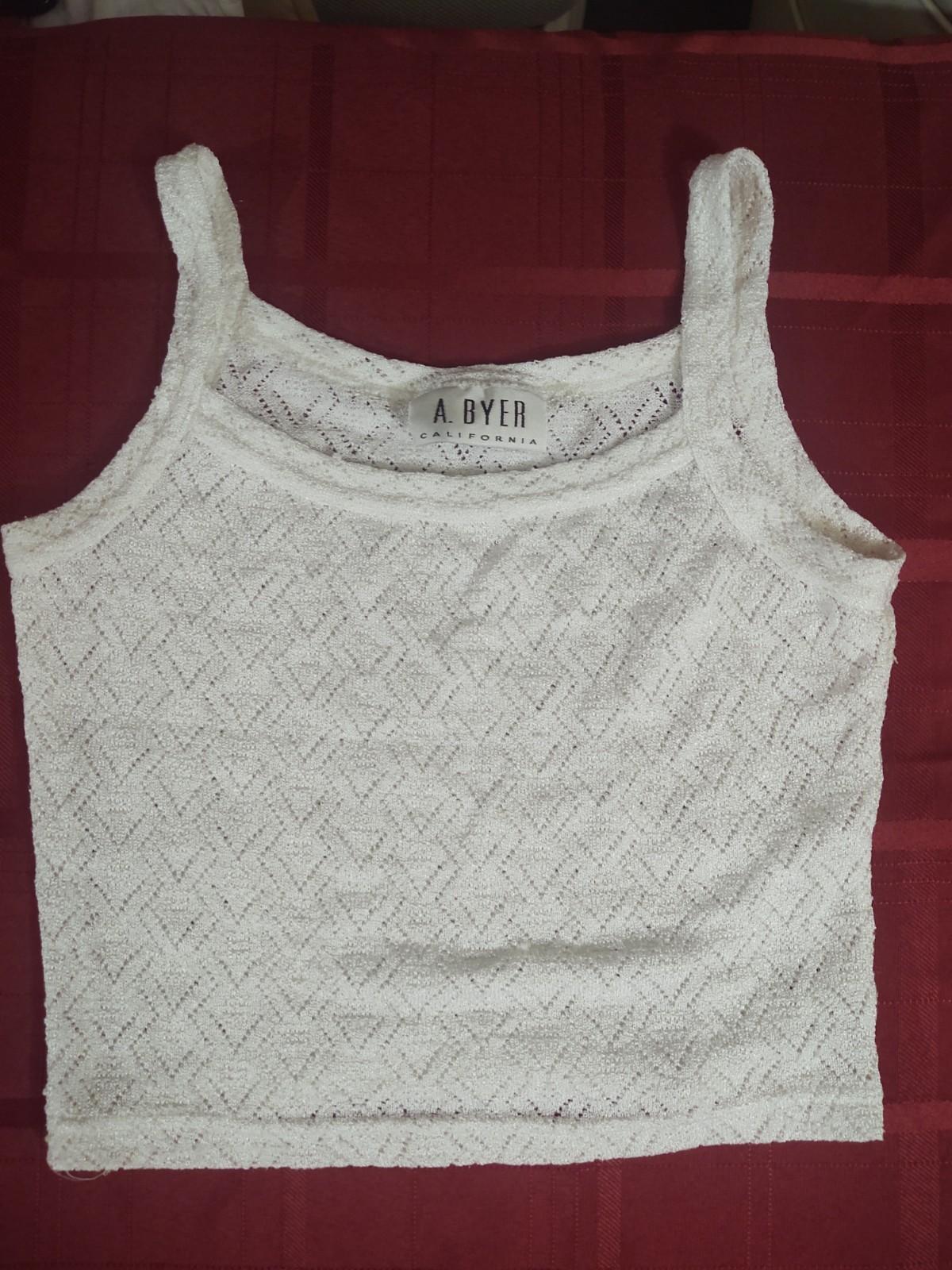 Vintage Y2K Made In USA, A Byer California White Knit Crop Tank Top Small