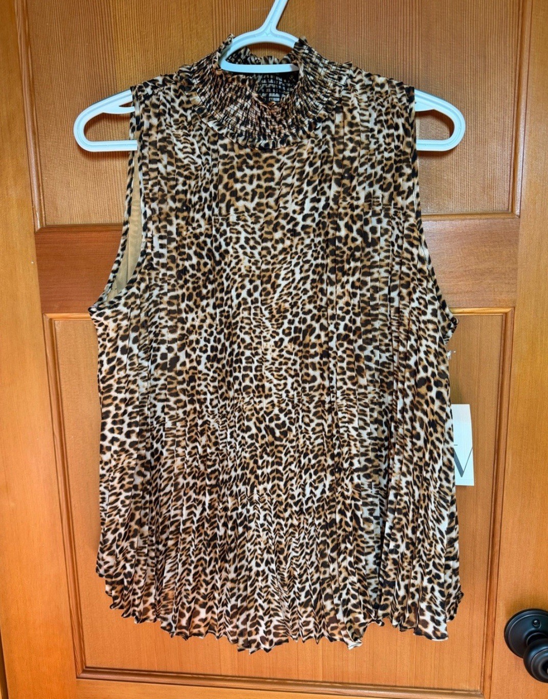 Worthington Women’s Brown Black Leopard Print Mock Neck Sleeveless Blouse PXL