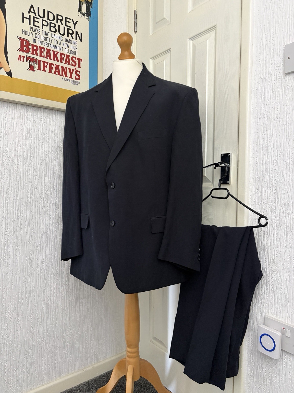 Jaeger Men’s Silk Linen Black 2 Piece Suit Jacket 58 /48 Trousers W38 L29
