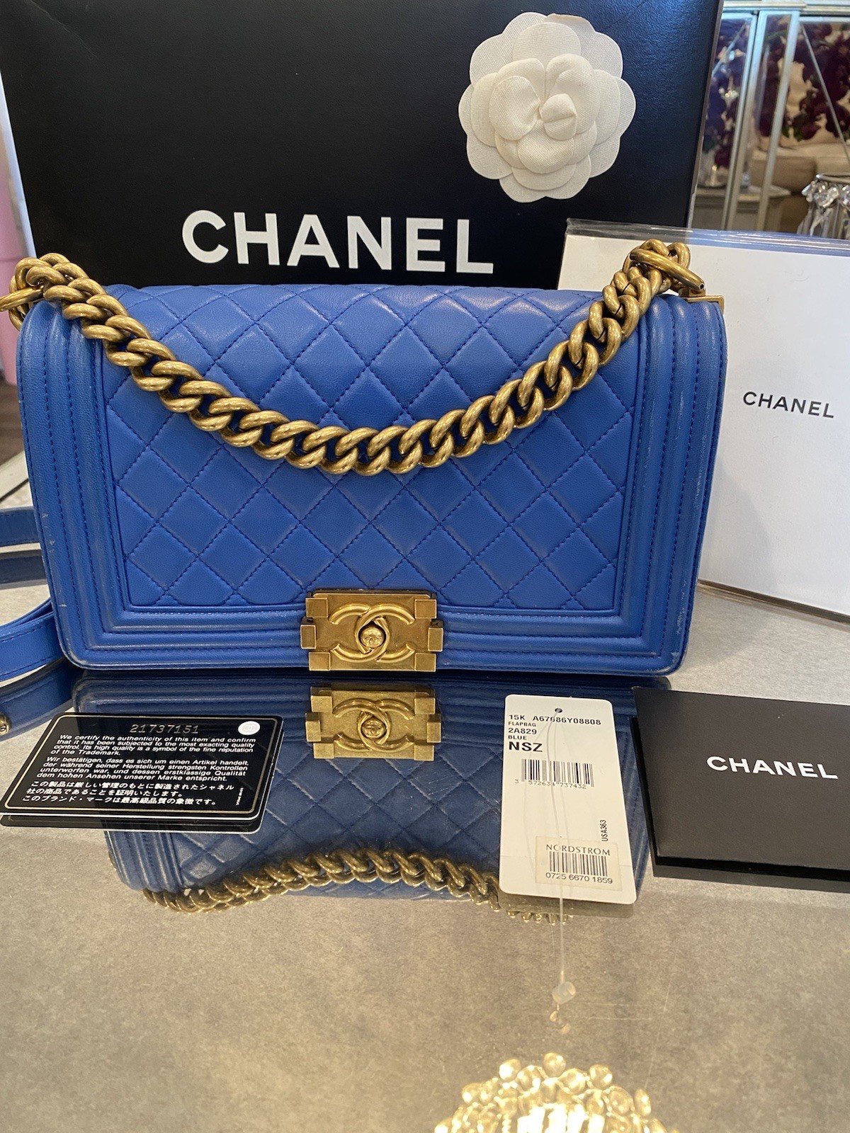 Authentic Chanel Cobalt Blue Medium Boy Bag