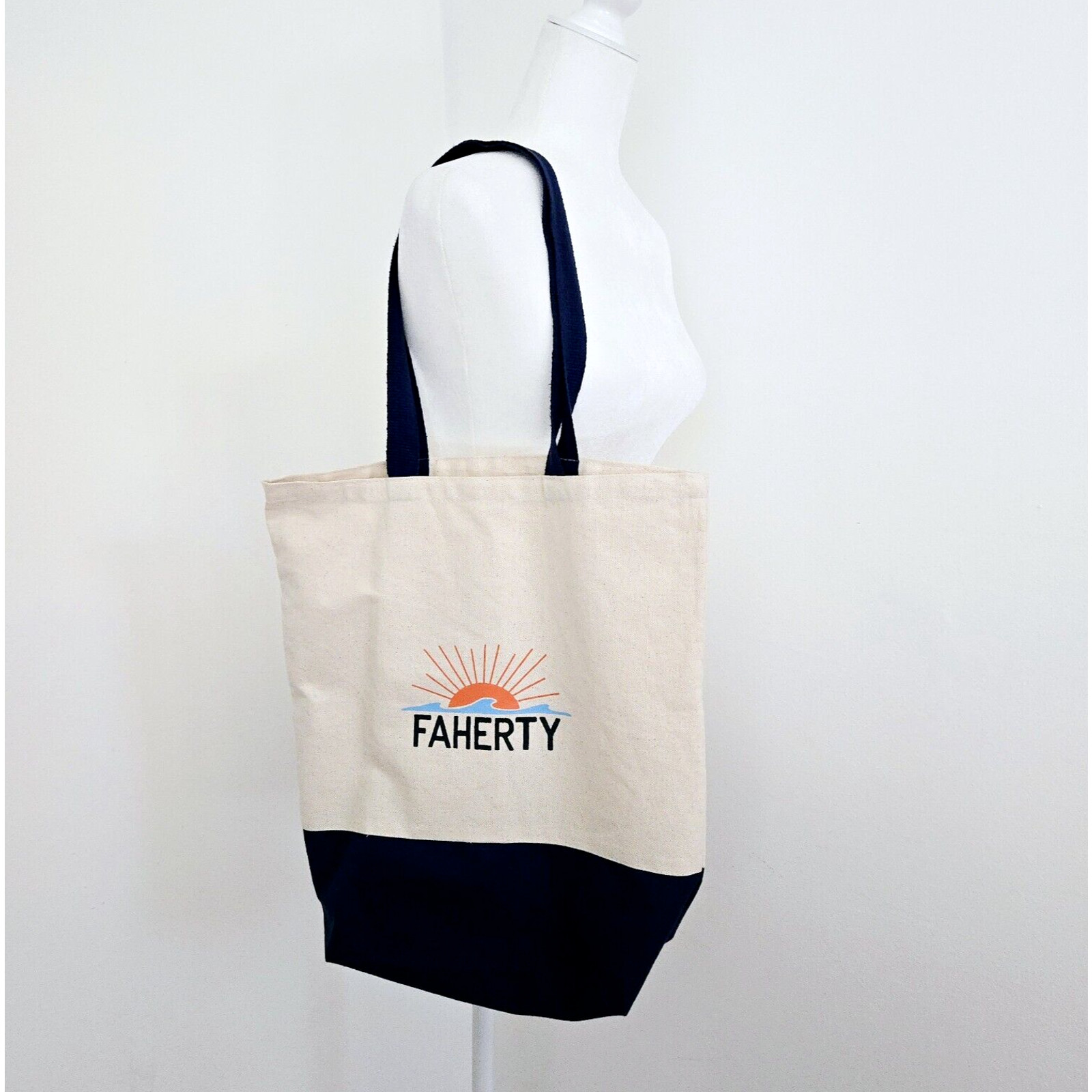 Faherty Tote Bag Cotton Canvas Shoulder Bag Utility Travel Casual Beach 15″x16″