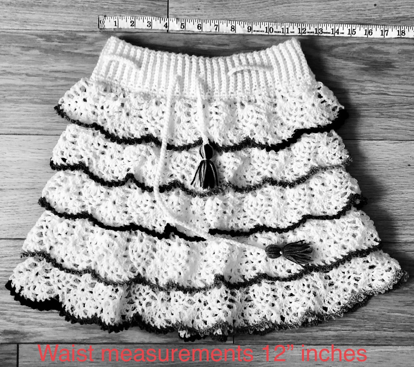 Handmade Crochet Ruffle Mini Skirt White Multicolour Boho Festival UK Size S