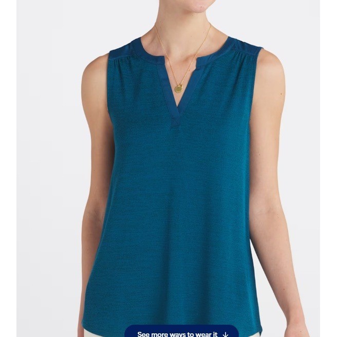 Hawthorn Zariyah Split Neck Mixed Material Knit Top Teal Blue Green, Sz MP