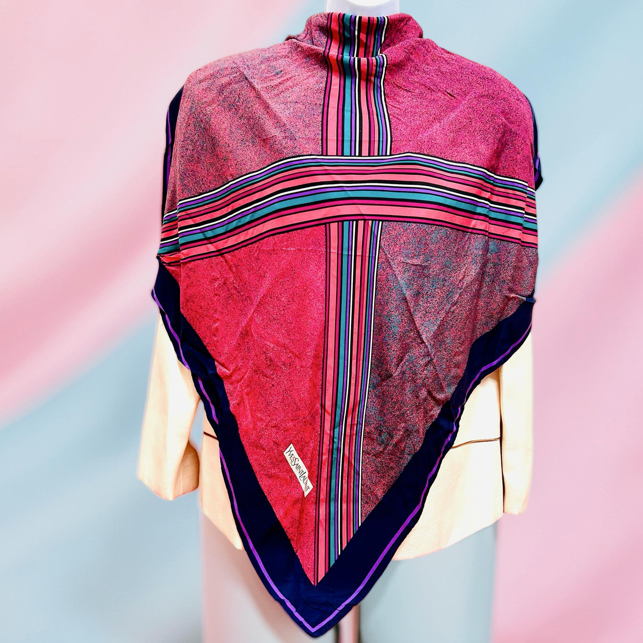 Vintage Yves Saint Laurent 100% Silk Scarf 30″ Purple burgendy Striped l (13