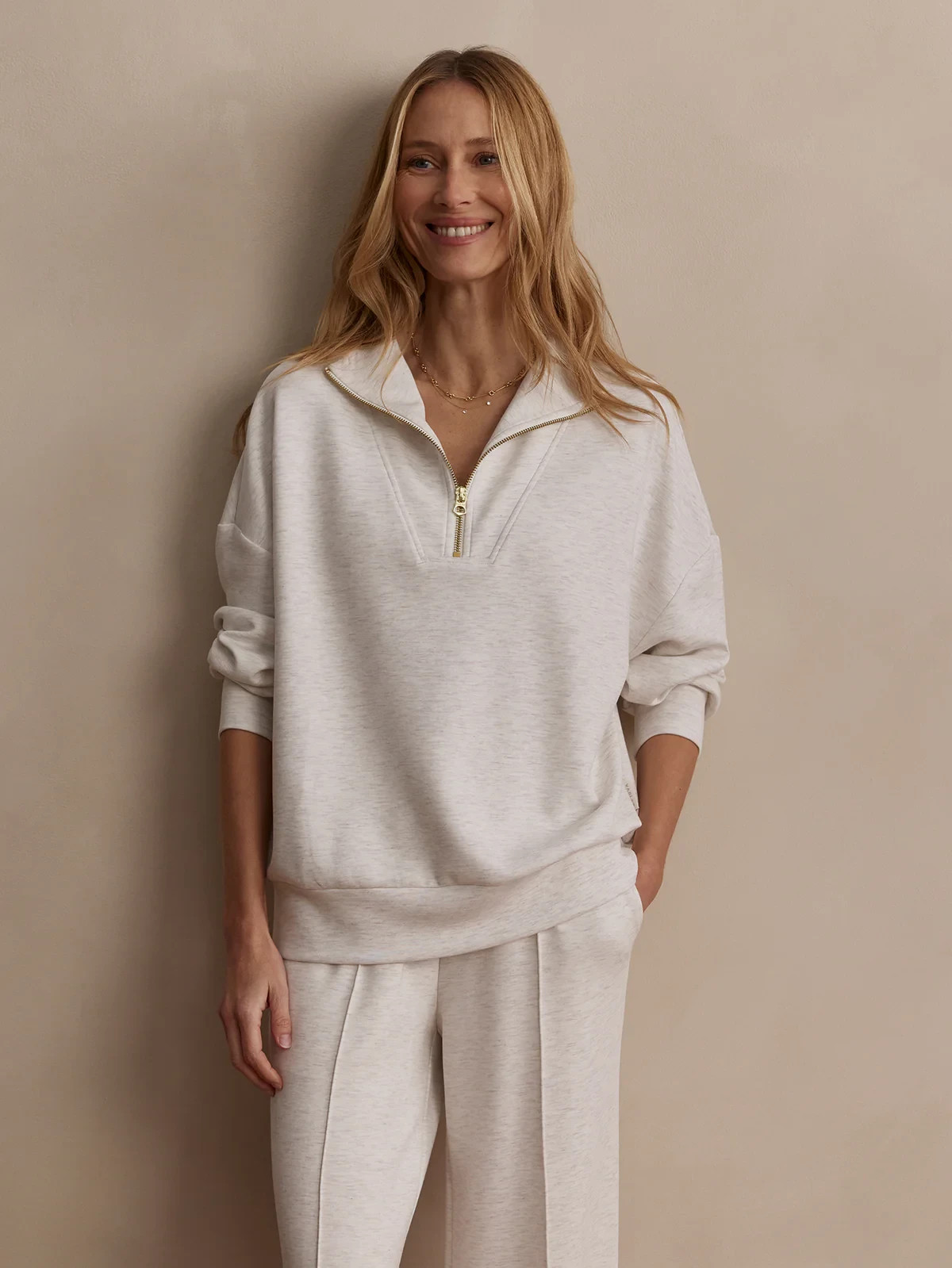 🧡*NWT*Varley Hawley Half-Zip DoubleSoft® Fabric Women’s Size S – Ivory Marl 🧡