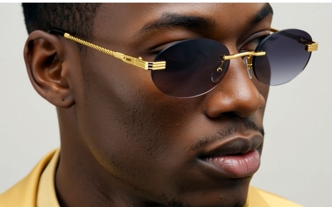 Vintage Gold Frame Rimless Luxury Men’s Hip Hop Clear Lens Retro Fashion Glasses