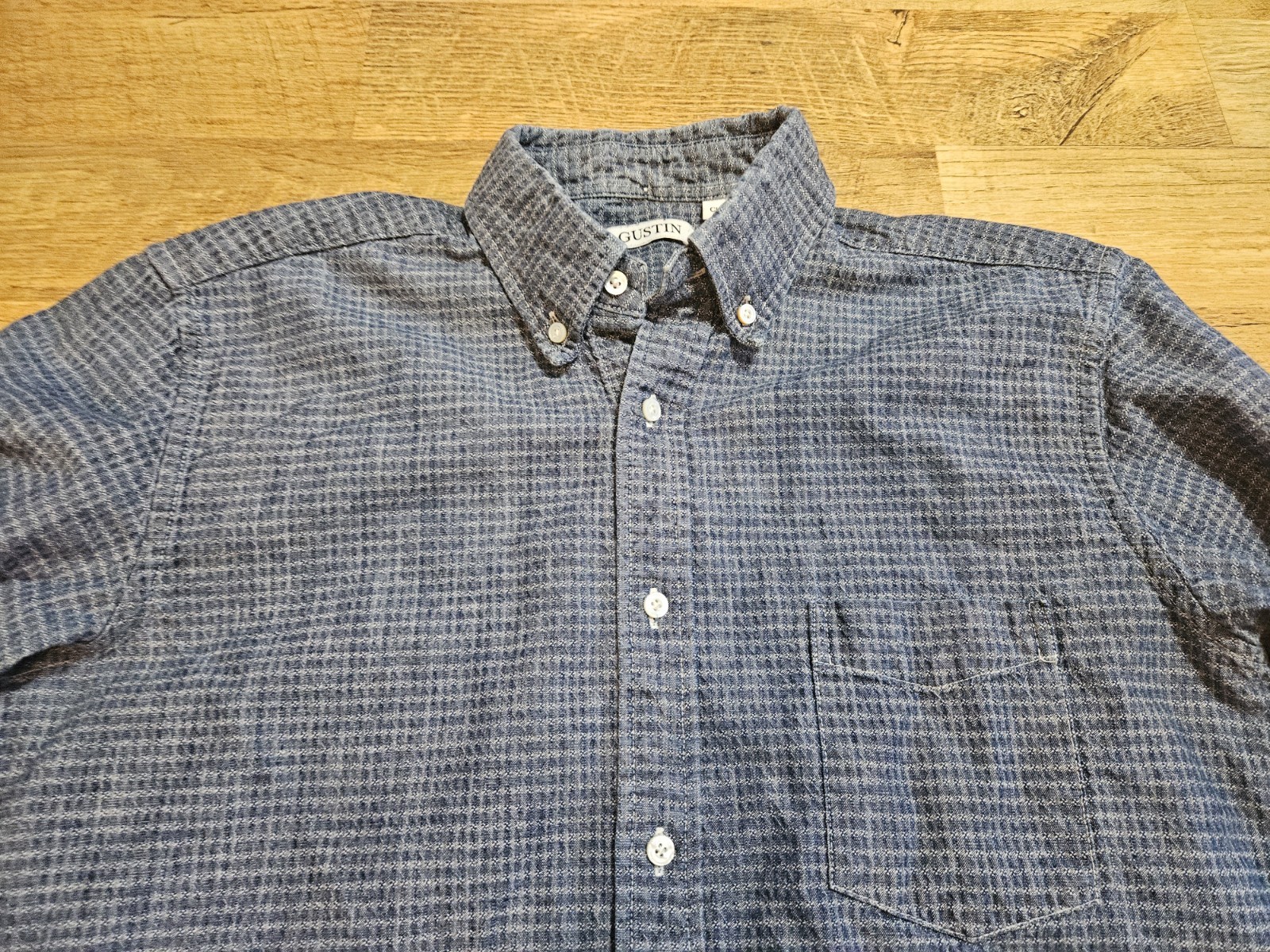 GUSTIN classic fit large INDIGO DYE CONE DENIM JACQUARD 6oz fabric shirt USA