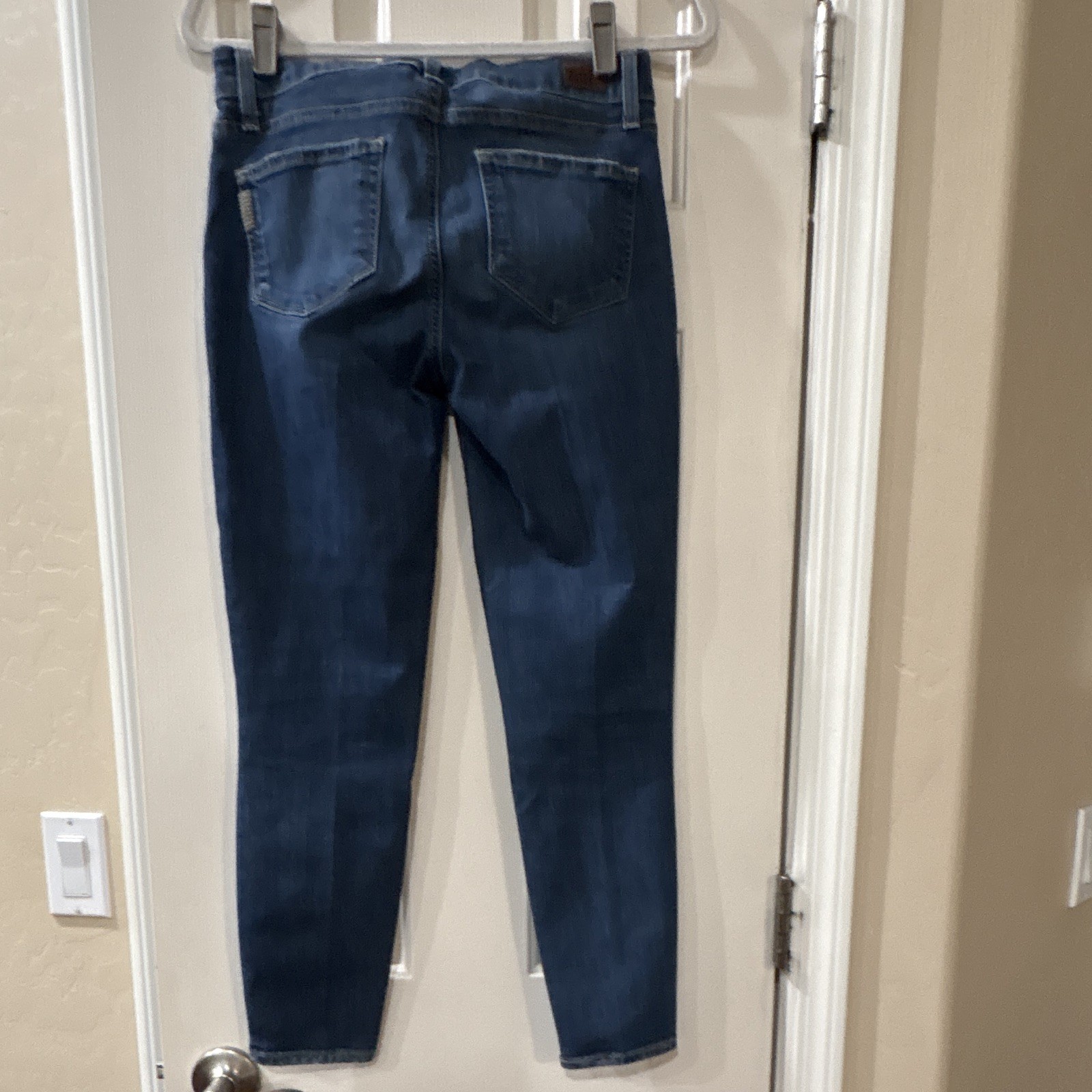 PAIGE Slim Cropped Jeans Medium Wash Distressed Stretch Mid Rise Blue 28 #J9