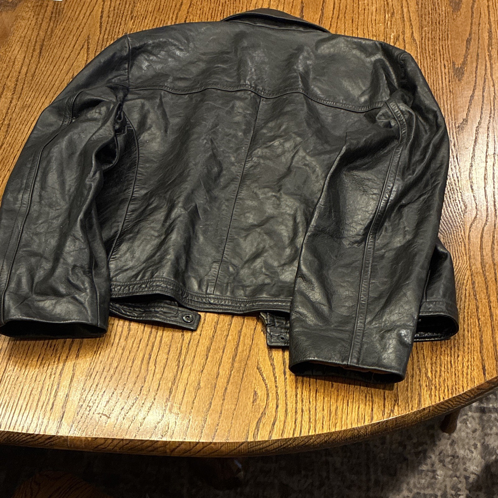 J.CREW Men’s XL Black Leather Jacket Lined Zip/Button Point Collar Pockets