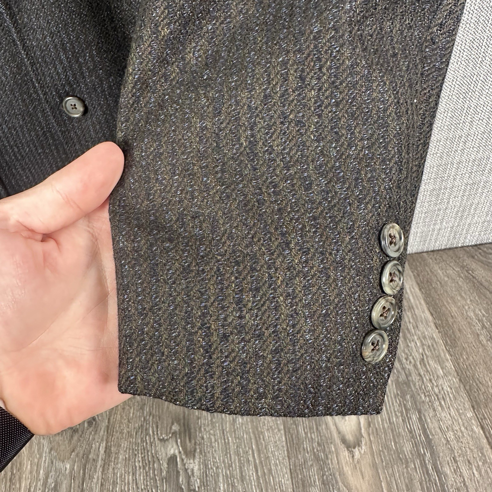Kroon Sport Coat Mens 42L Brown Striped Tweed Wool Cashmere 2 Button Suit Jacket
