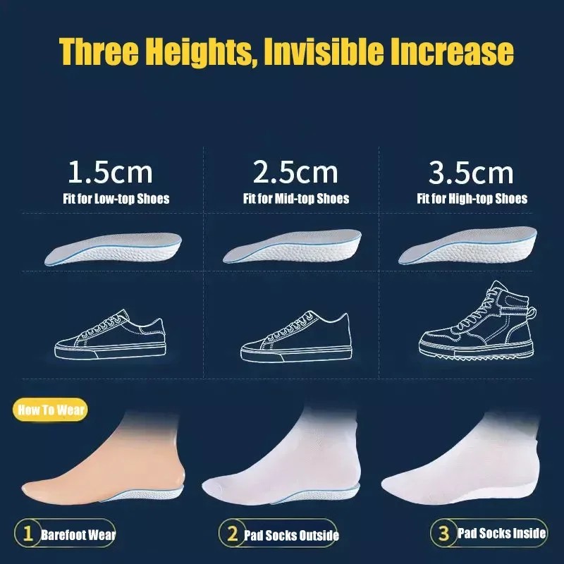 Men Women Invisible Height Increase Insoles Heel Lift Taller Shoe Inserts Pad US