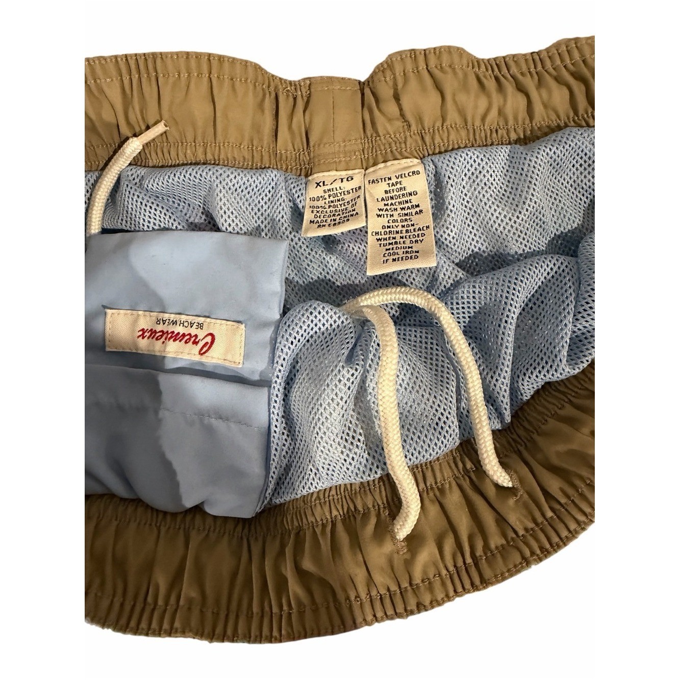 Daniel Cremieux Khaki Swim Trunks with Light Blue Mesh Lining