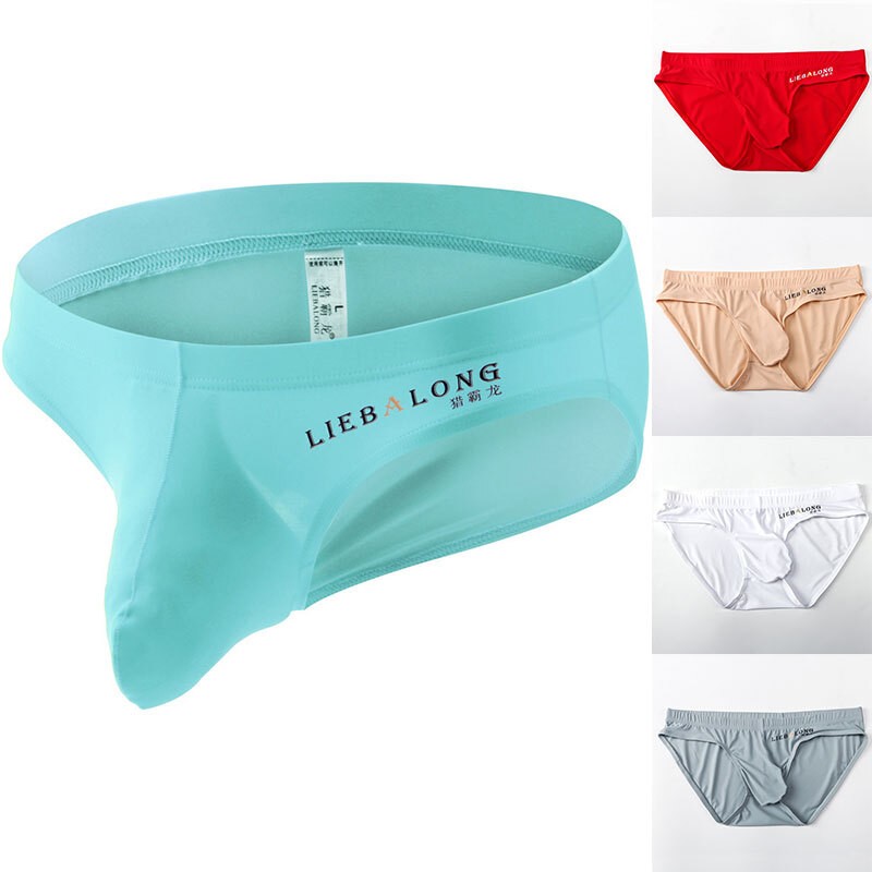 Mens Ice Silk Briefs Sexy Low Waist Bikini Panties Pouch Breathable Underwear US
