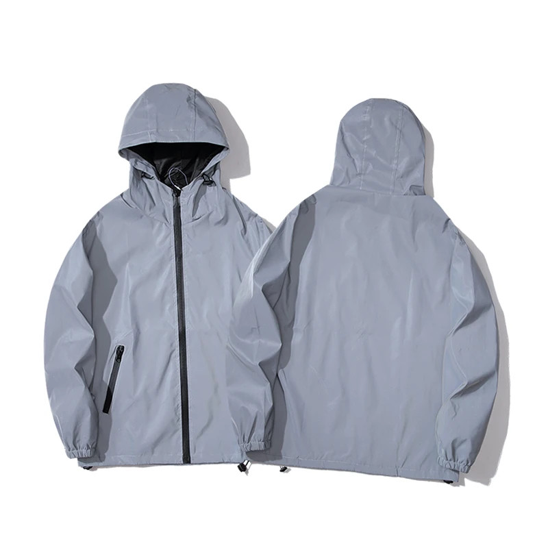 NEW SIZE Night Reflective Jackets Double Fabric Windbreaker Hooded Jacket Men