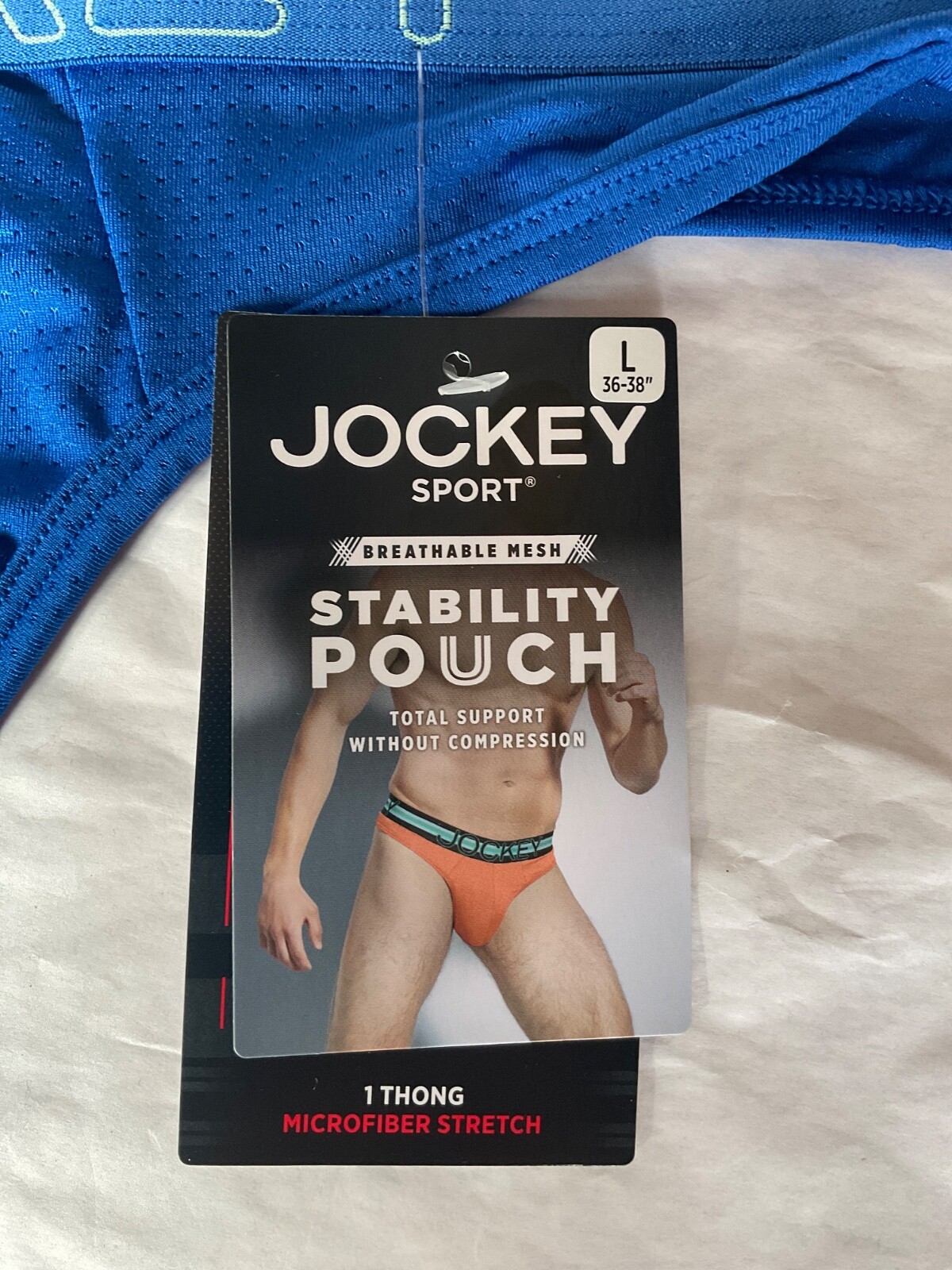 Jockey Sport Breathable Mesh Stability Pouch Thong Microfiber New Blue Green
