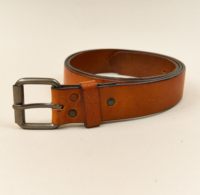 Brown Leather Belt Mens Sz 36 Brass Buckle 1.25″ Wide Made in Sweedon