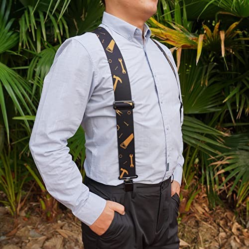 Men’s Suspenders Fully Elastic 2 inch Wide X back Heavy Duty Black Hand Tools