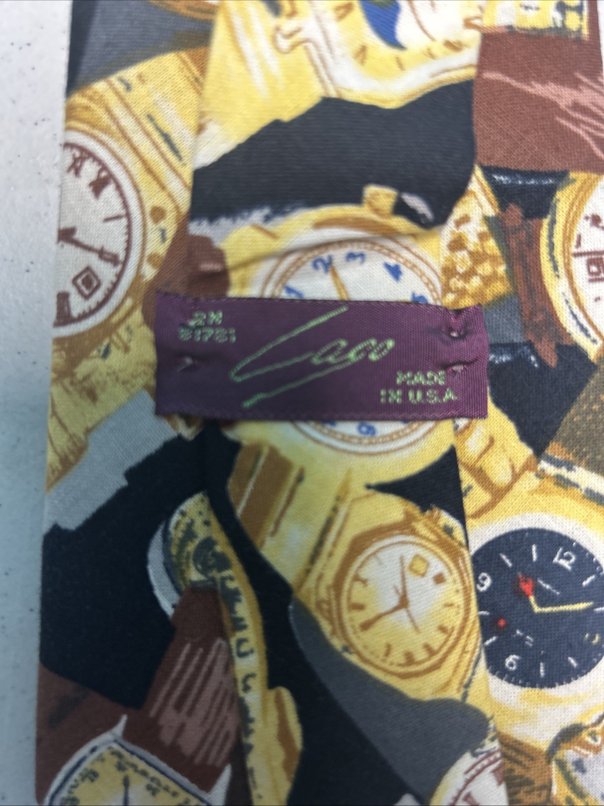 Lago Tie Clock & Watch Black & Brown & Yellow All Distinct Made In USA