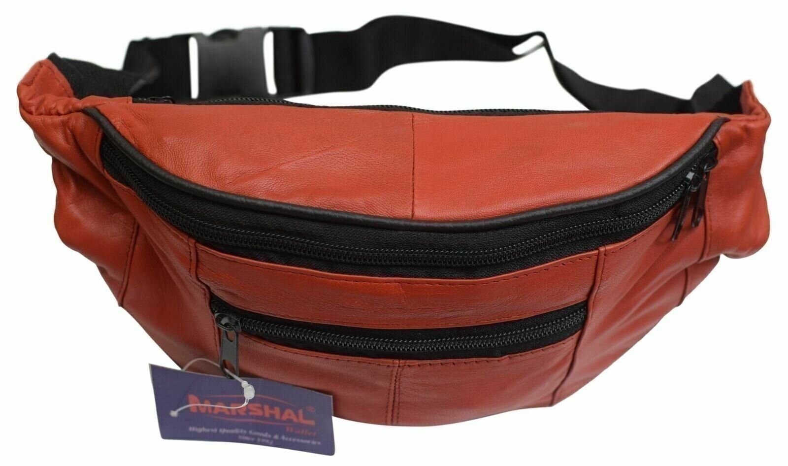 Mens Womens Genuine Leather Fanny Pack Pouch Waist Bag Slim Design Hiking Campin