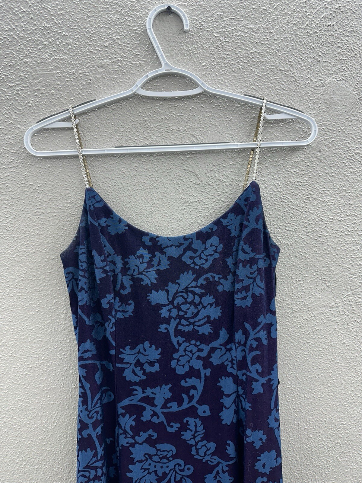 Bari Jay Womens Dress Size 5-6 Blue Floral Gem Spaghetti Staps Maxi Vintage