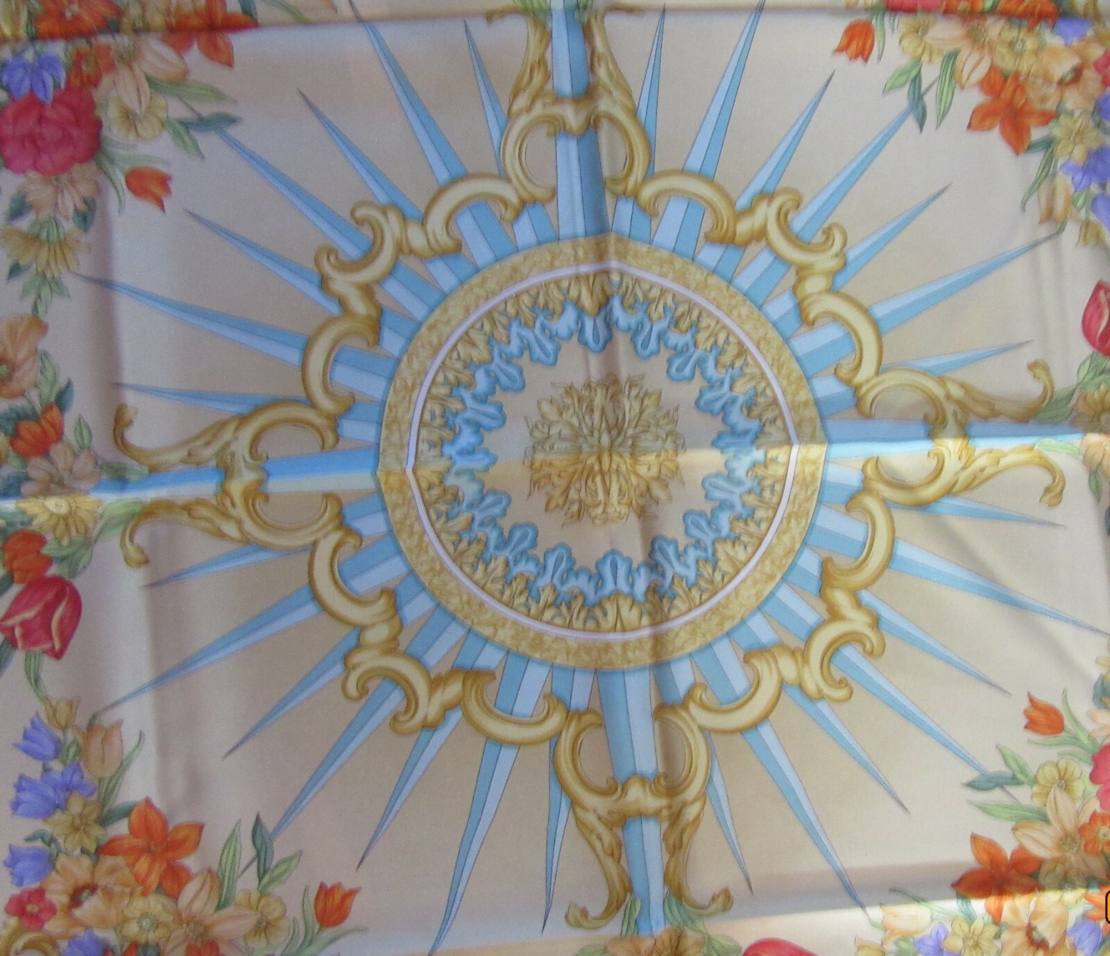 vintage Gucci Silk Scarf Red Border Compass Rose Botanical 35″ square
