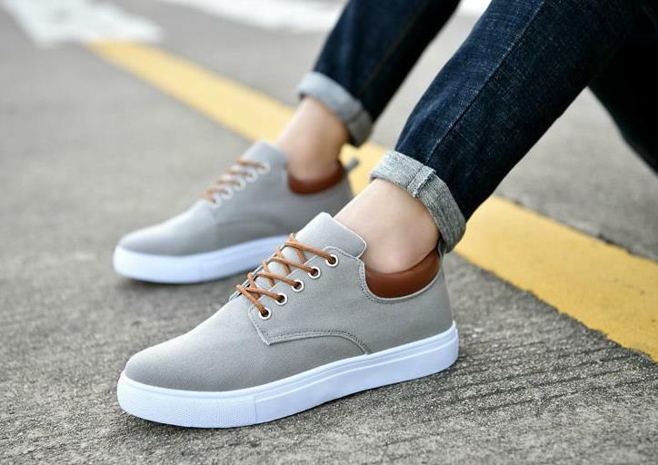 New Men Canvas Shoes Flat Lace Casual Sports Shoes Rubber Sole Anti Slip Lace Up