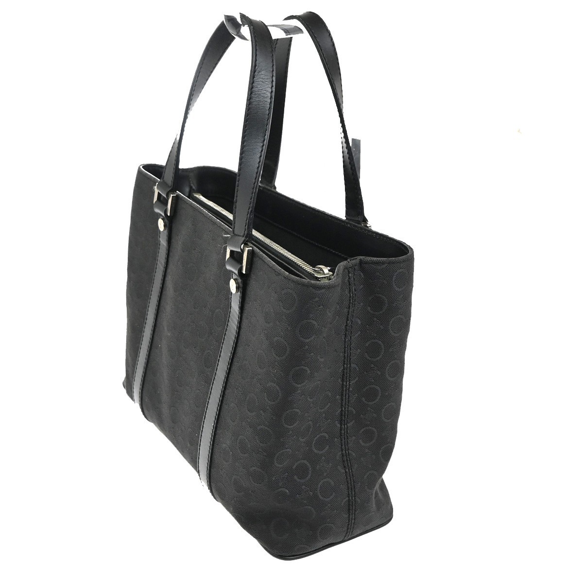 CELINE C Macadam Hand Bag Canvas Leather Black SHW Italy 02TA480