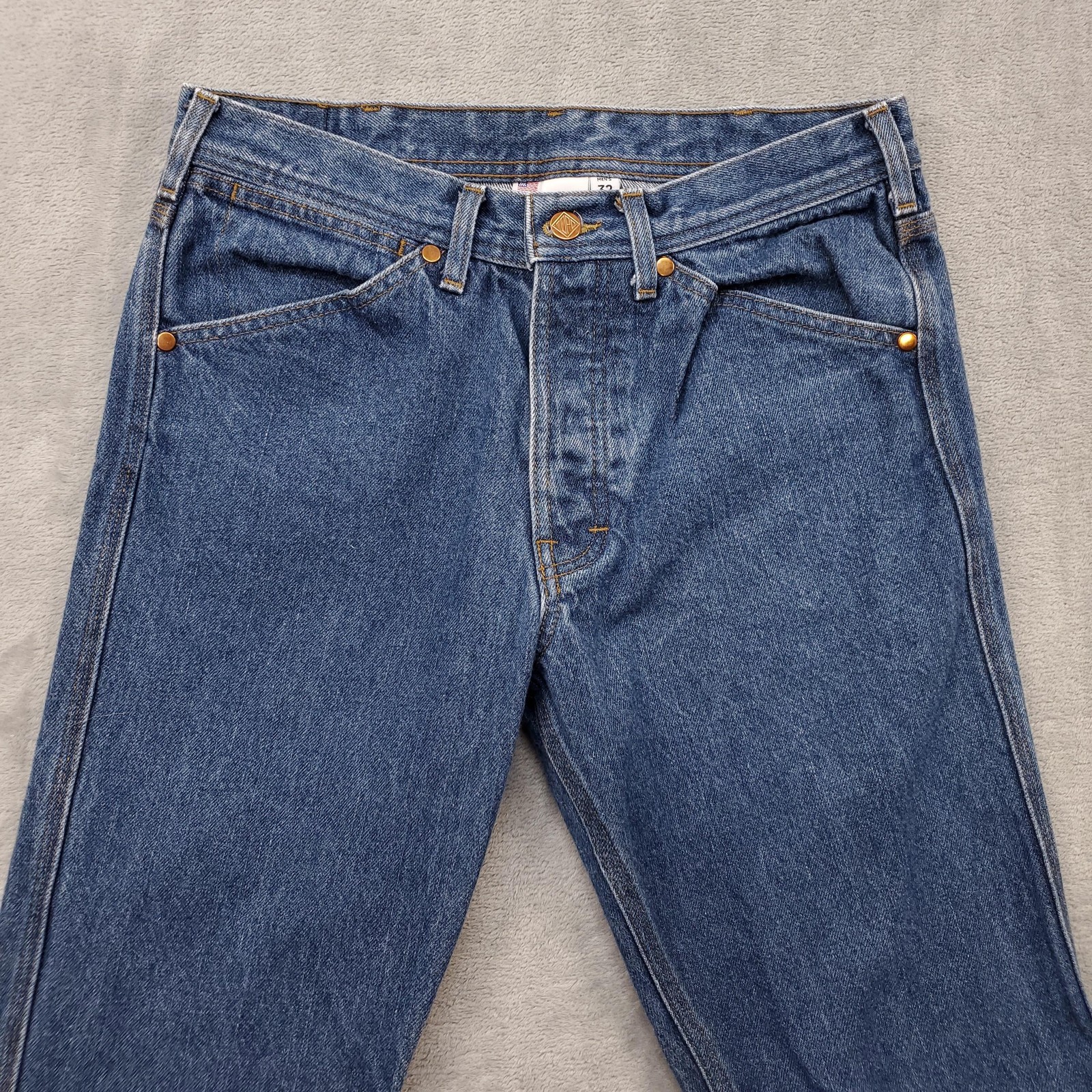 Topo Designs Jeans Mens 32 Blue Denim Button Fly Straight Leg Made in USA Casual