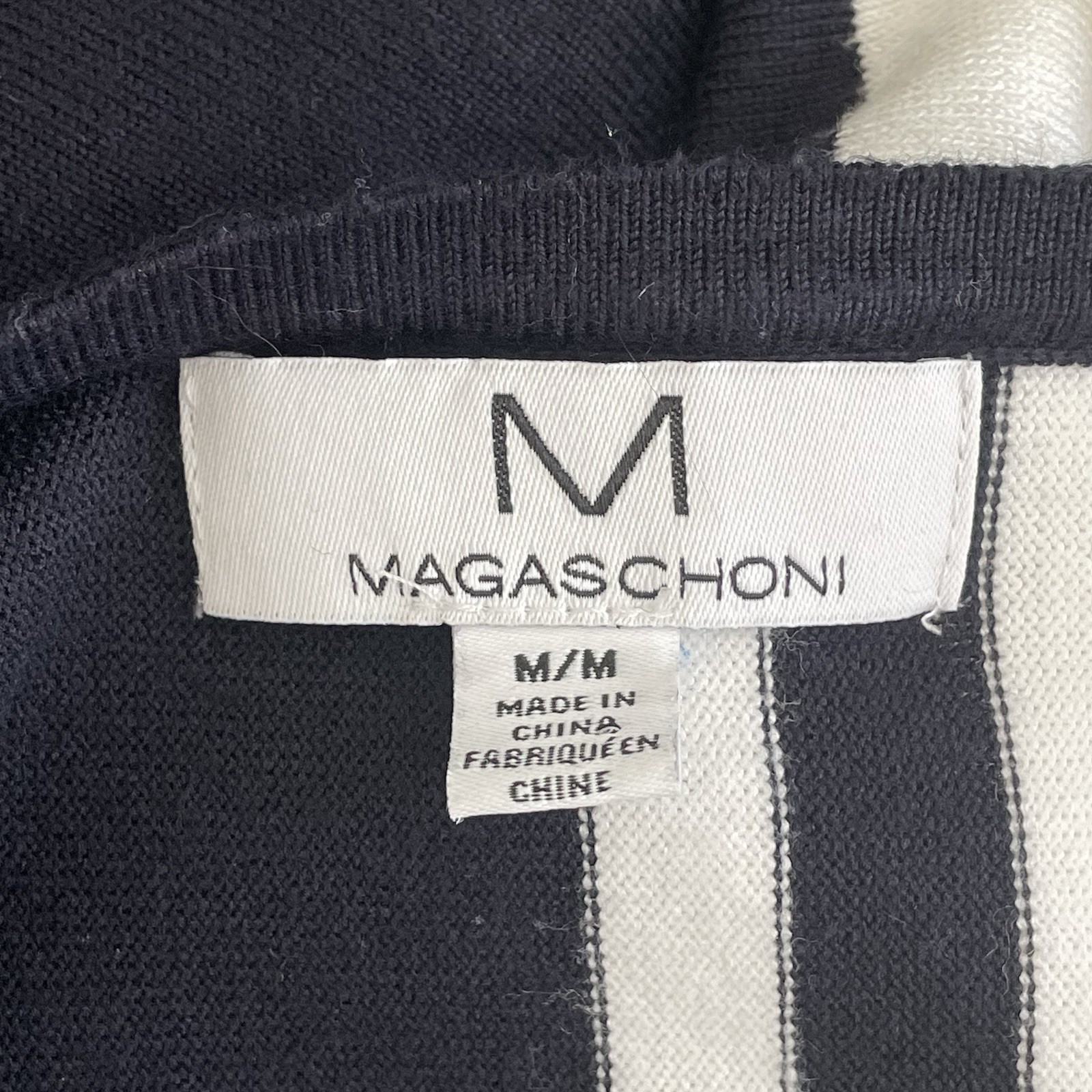 Magaschoni Two Tone Elegant Minimalist Black White Women’s Knit Top Size M