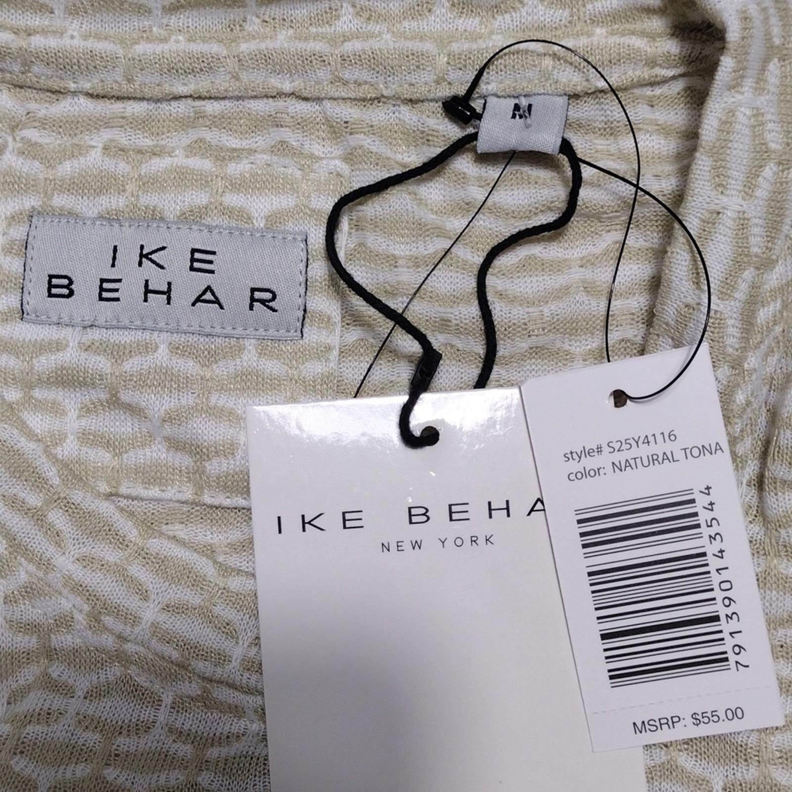 NWT Ike Behar Natural Tonal Jacquard Knit Y/D Crew Neck Tee Mens Size Medium