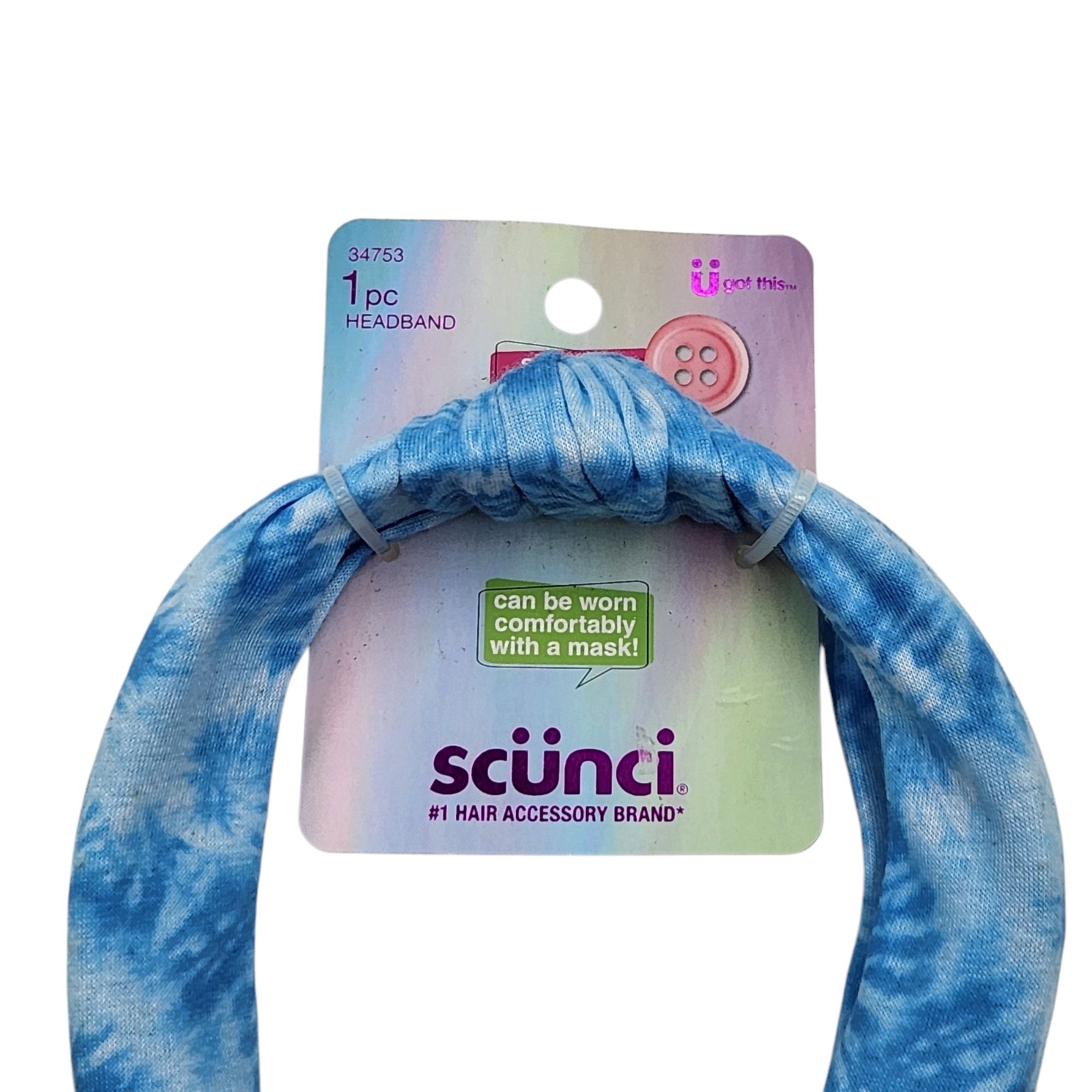 Scunci U Got This Headband with Buttons for Mask 3 Pcs Multicolor Tie Dye Set