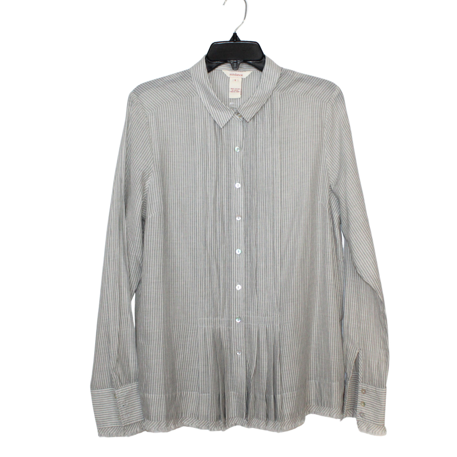 Sundance women’s button up shirt size L striped raw hem lightweight long sleeve